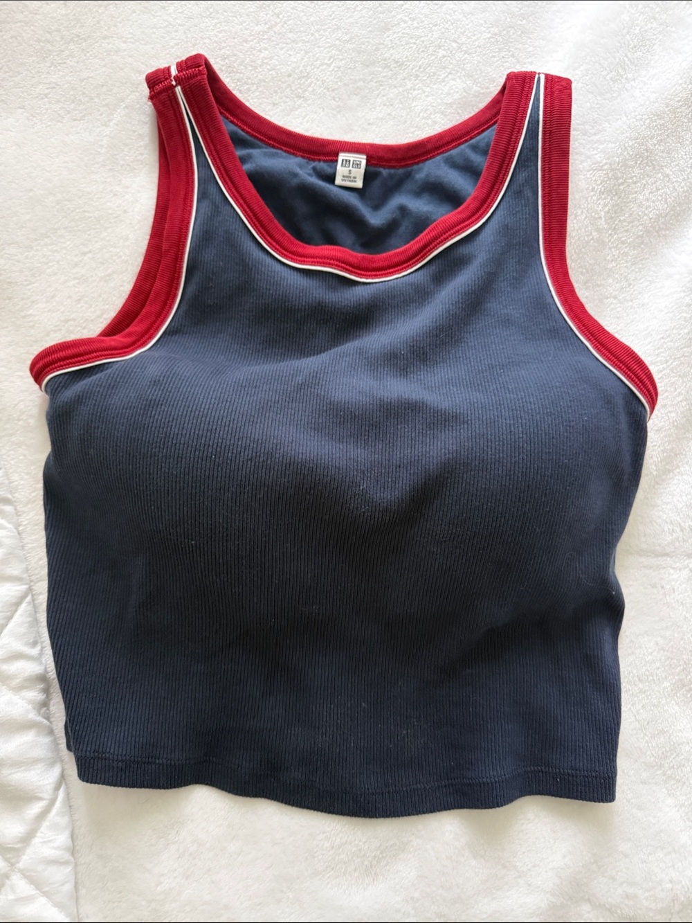 Women’s Navy Ribbed Tank Top with Red Trim